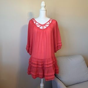 New Umgee Tunic Dress Top Ruffle Dark Coral Size Small Flowy New with Ta…